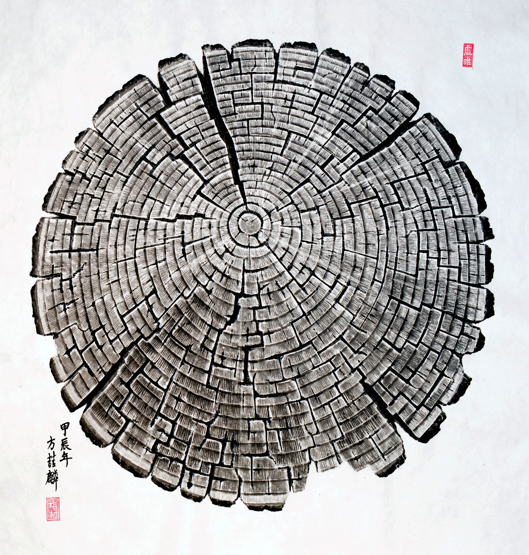 연륜(年輪)-1/한지에 먹/720x740/2024